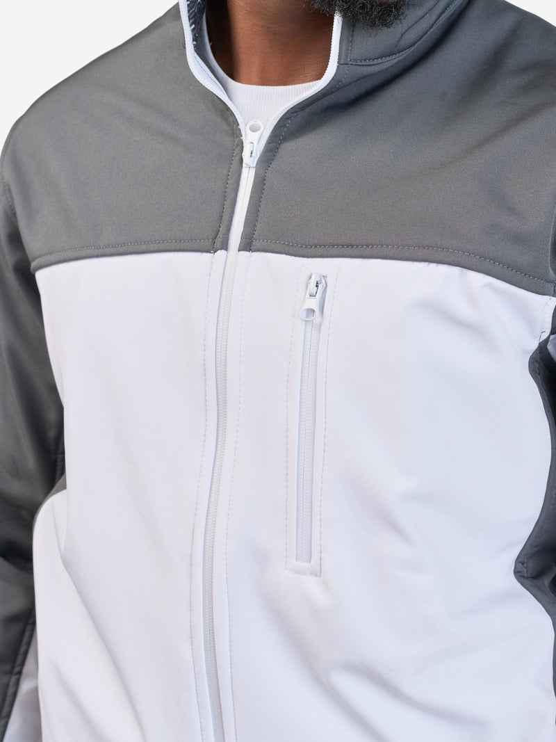 Kali Move Men's Full-Sleeve Softshells: Grey & White with Grey Wave Print
