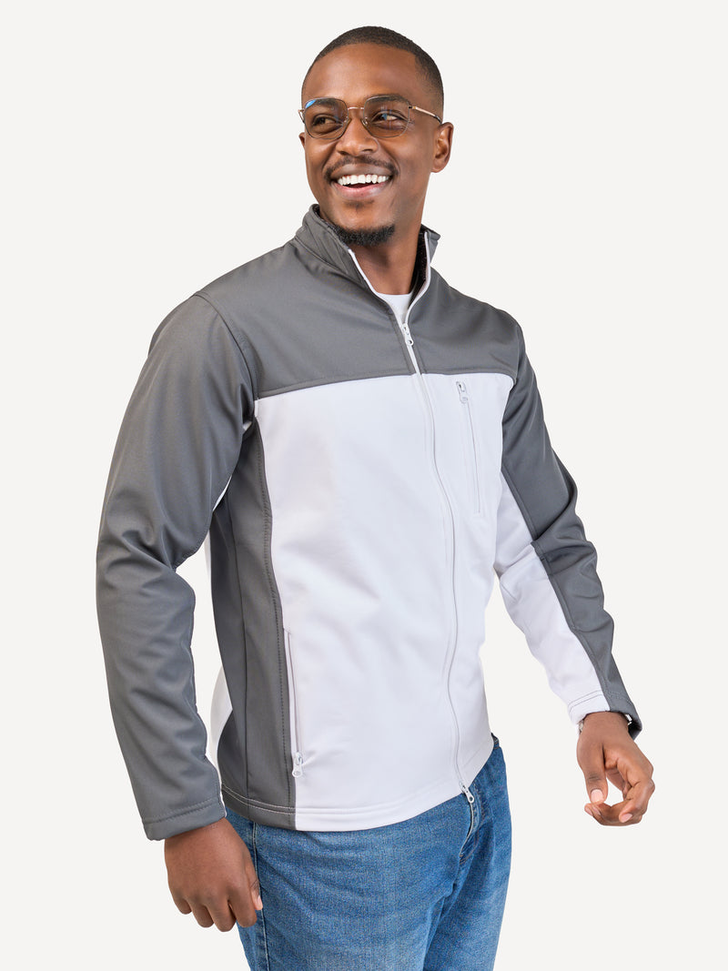 Kali Move Men's Full-Sleeve Softshells: Grey & White with Grey Wave Print