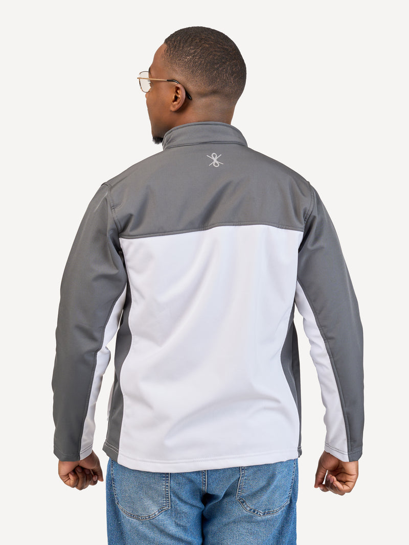 Kali Move Men's Full-Sleeve Softshells: Grey & White with Grey Wave Print