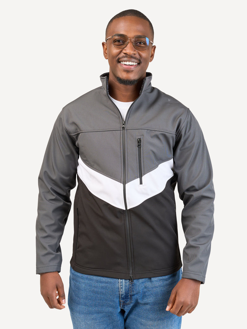 Kali Move Men's Full-Sleeve Softshells: Grey, White & Black with Grey Wave Print