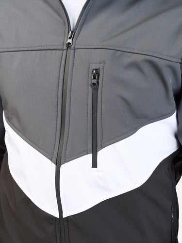 Kali Move Men's Full-Sleeve Softshells: Grey, White & Black with Grey Wave Print