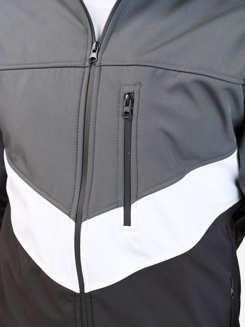 Kali Move Men's Full-Sleeve Softshells: Grey, White & Black with Grey Wave Print