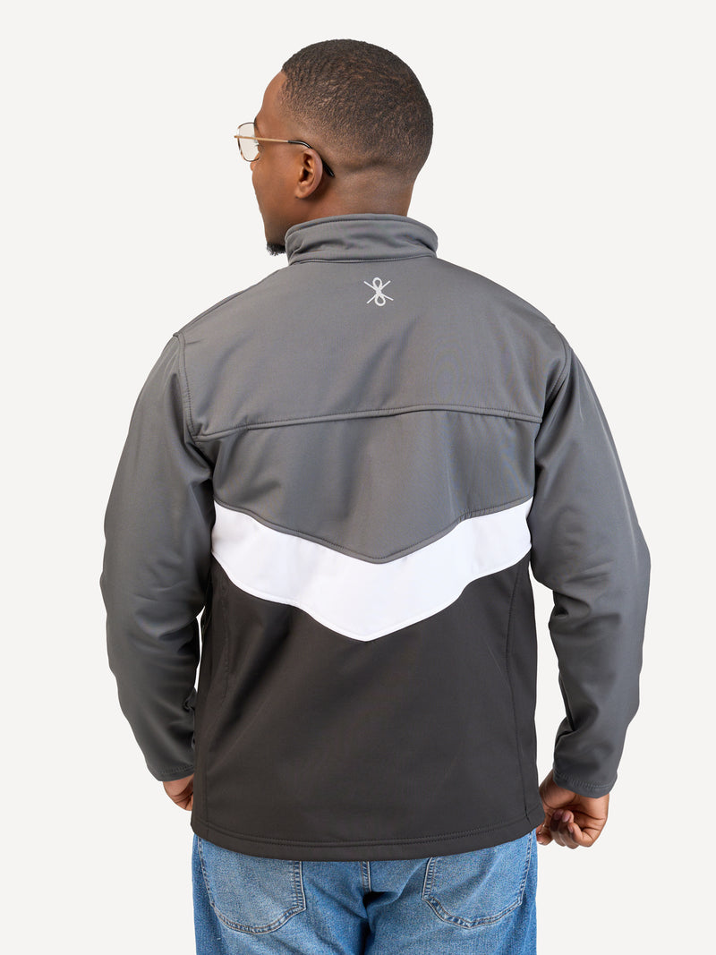 Kali Move Men's Full-Sleeve Softshells: Grey, White & Black with Grey Wave Print