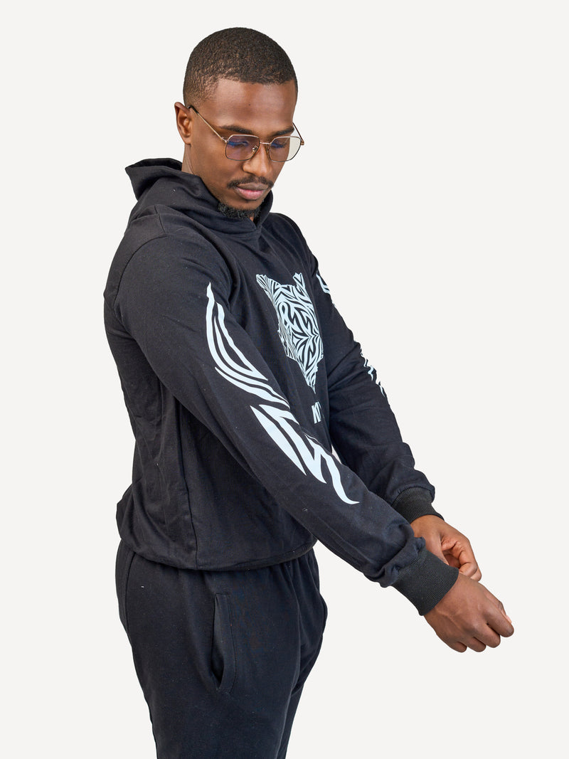Kali Lightweight Hoodies: Black with Kenya Map with Arms