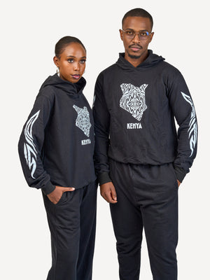 Kali Lightweight Hoodies: Black with Kenya Map with Arms