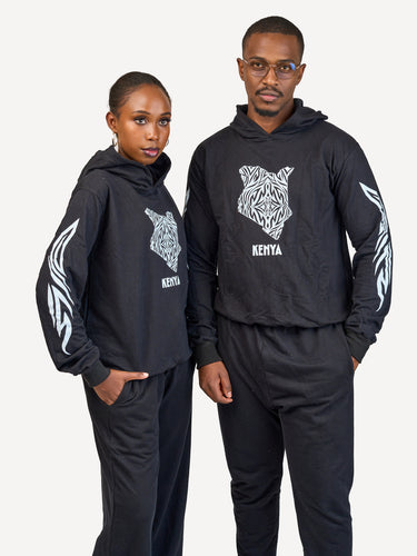 Kali Lightweight Hoodies: Black with Kenya Map with Arms