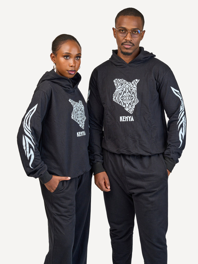 Kali Lightweight Hoodies: Black with Kenya Map with Arms