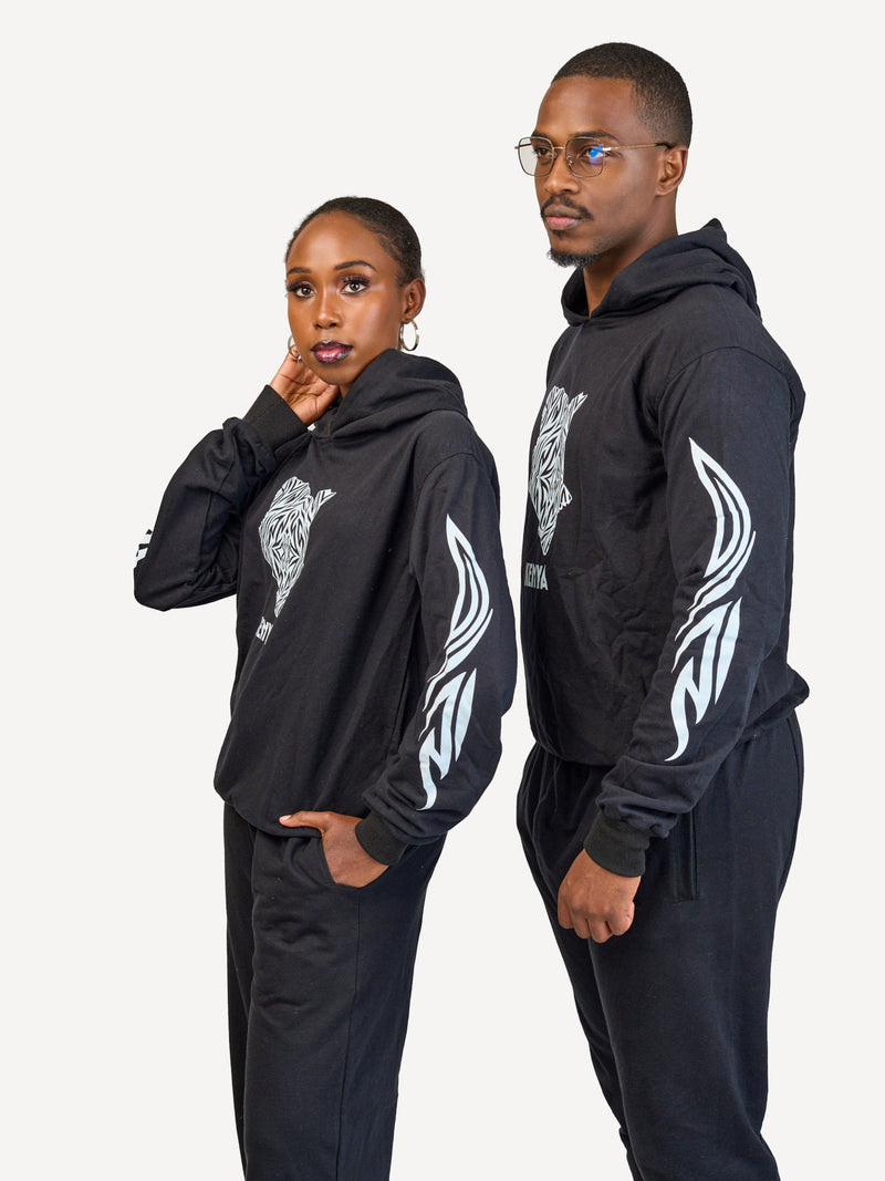 Kali Lightweight Hoodies: Black with Kenya Map with Arms