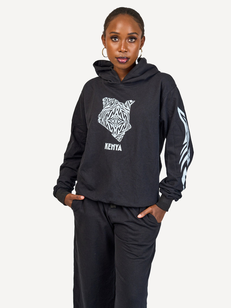 Kali Lightweight Hoodies: Black with Kenya Map with Arms