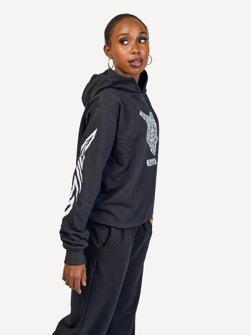 Kali Lightweight Hoodies: Black with Kenya Map with Arms