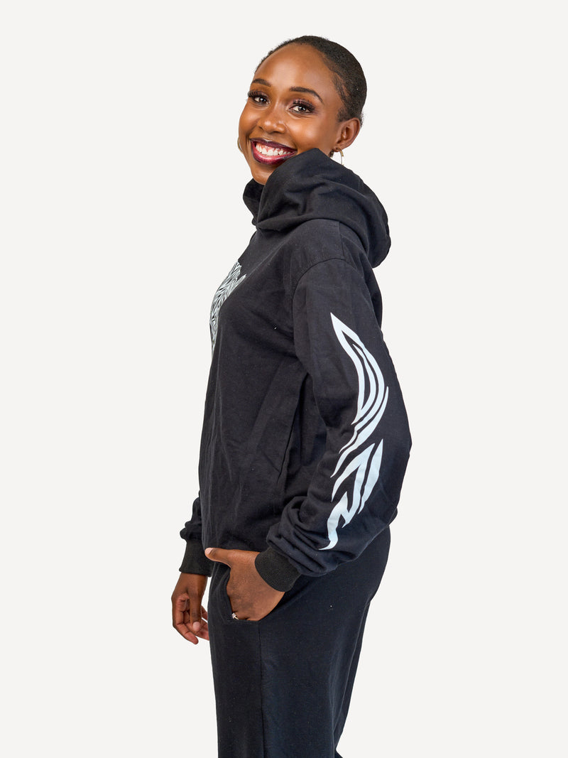 Kali Lightweight Hoodies: Black with Kenya Map with Arms