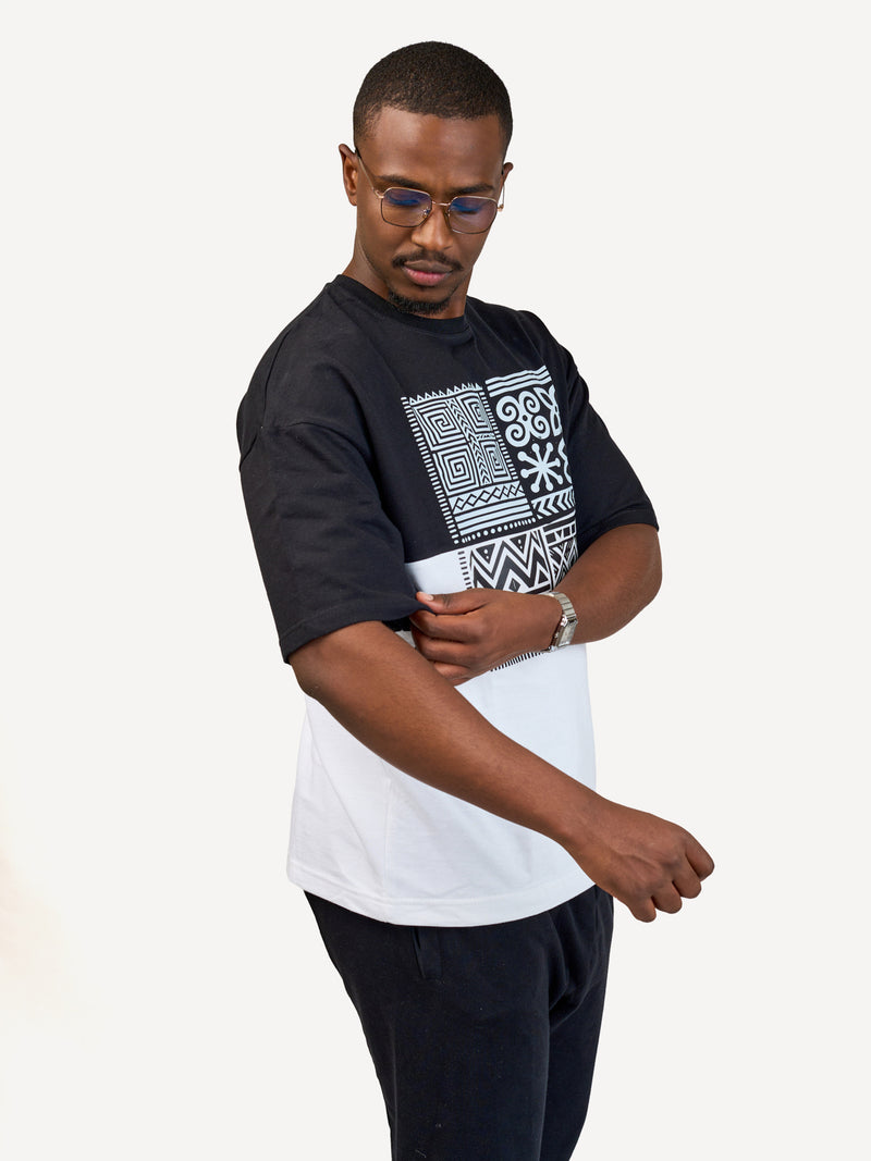 Kali Oversize Ts: Black & White with Afri Abstract Pattern