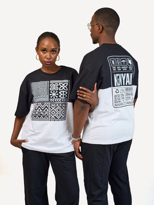 Kali Oversize Ts: Black & White with Afri Abstract Pattern