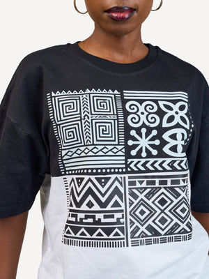 Kali Oversize Ts: Black & White with Afri Abstract Pattern