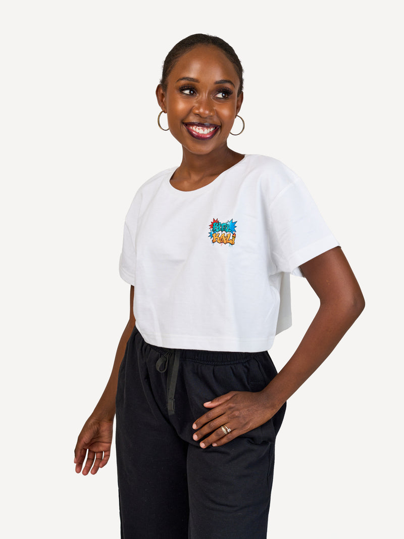 Kali Ladies Oversize Crop Ts: White with Hii Kitu ni Kali 1