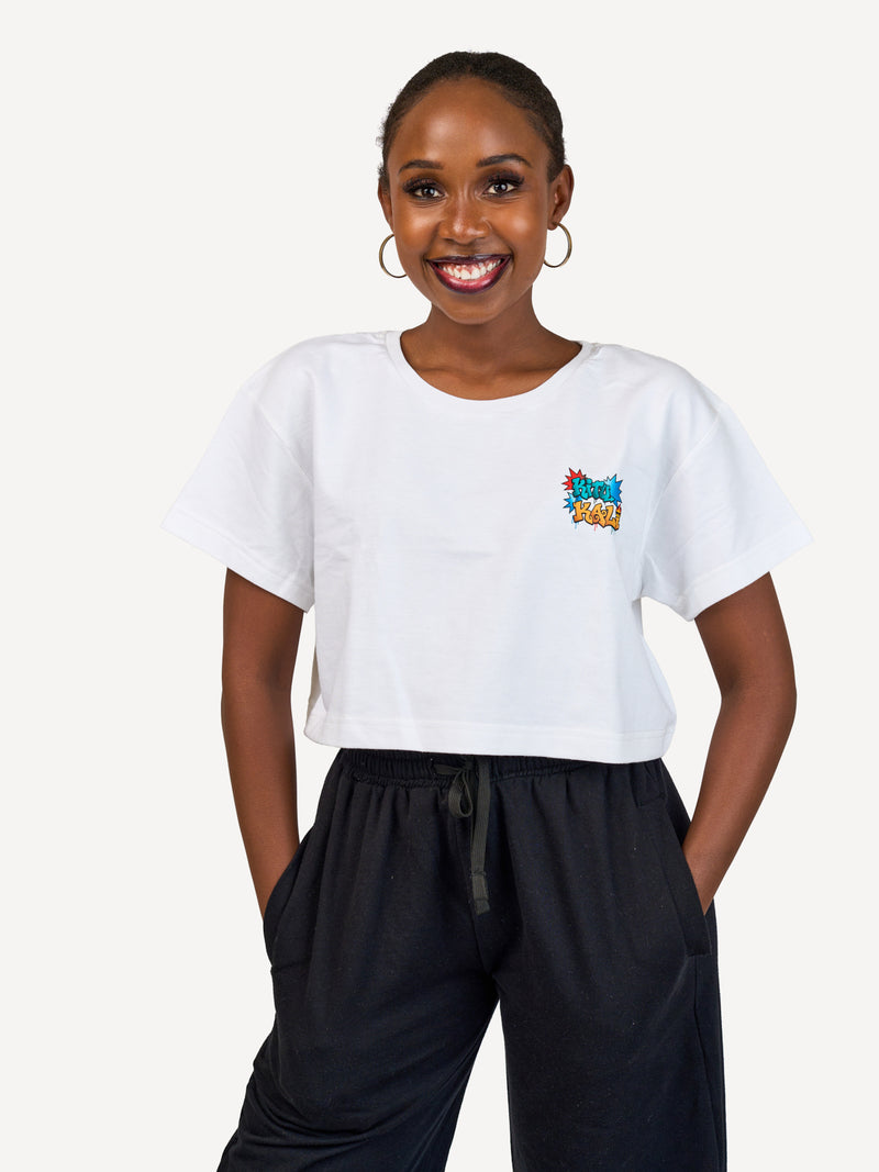 Kali Ladies Oversize Crop Ts: White with Hii Kitu ni Kali 1