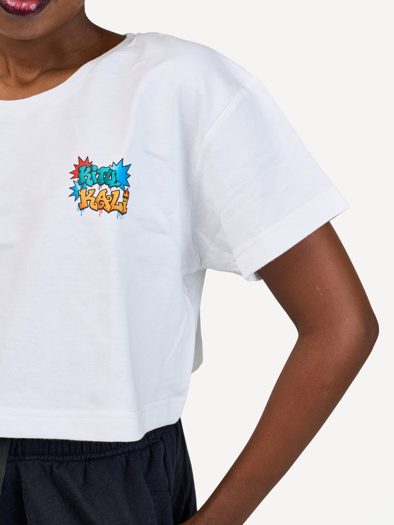 Kali Ladies Oversize Crop Ts: White with Hii Kitu ni Kali 1