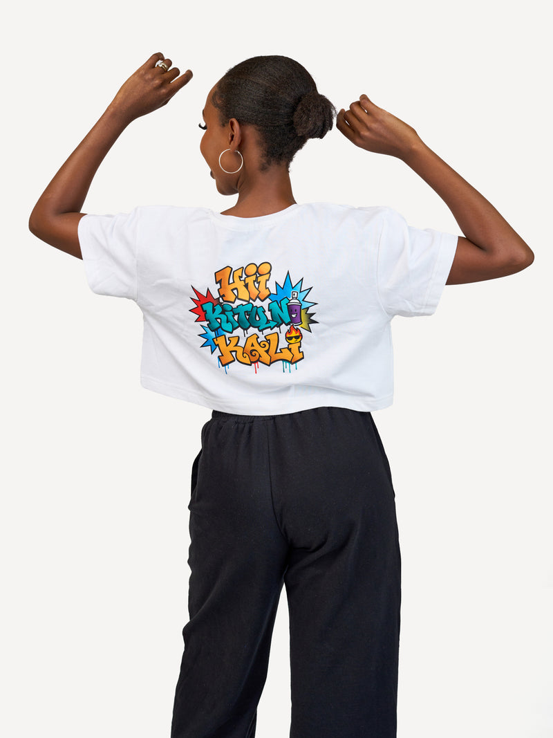 Kali Ladies Oversize Crop Ts: White with Hii Kitu ni Kali 1