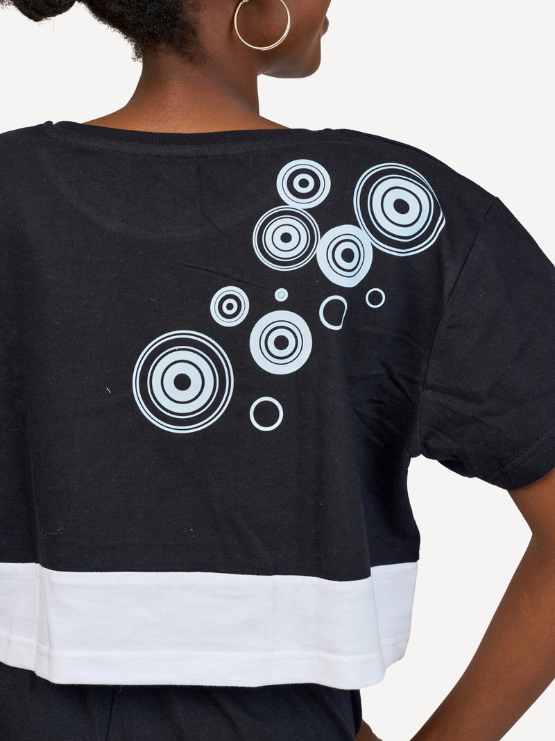 Kali Ladies Oversize Crop Ts: Black & White with 254 Kenya