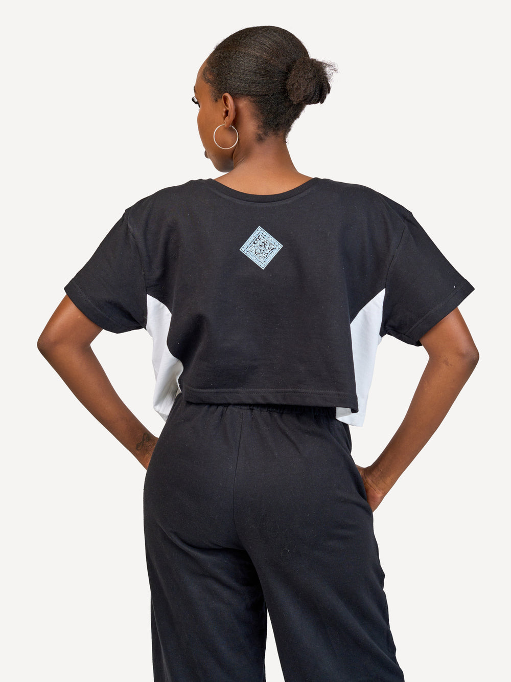 Kali Ladies Oversize Crop Ts: Black & White (Sides) with 254 Bandana