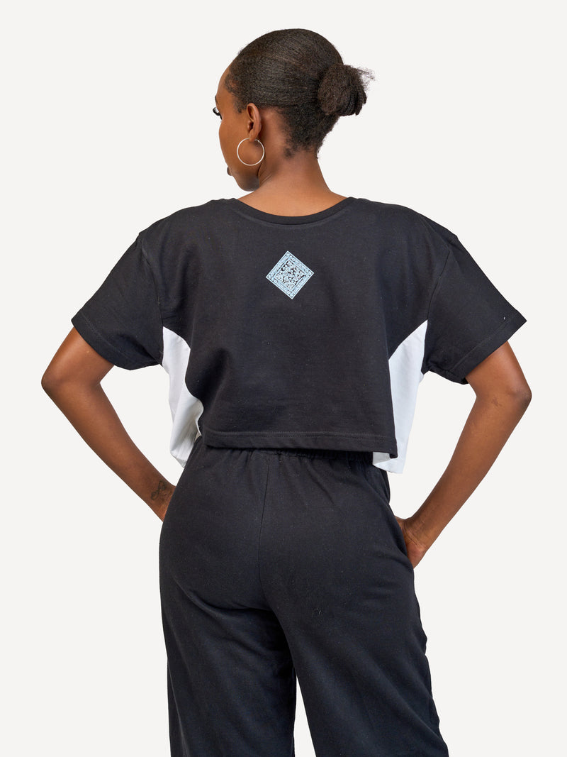 Kali Ladies Oversize Crop Ts: Black & White (Sides) with 254 Bandana