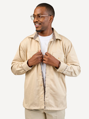 Kali Men's Safari Shacket: Beige with Chui Skin Print