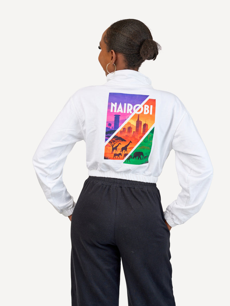 Ladies Lightweight Crop 1/4 Zip Sweats: Top - White with Tri Color NBO