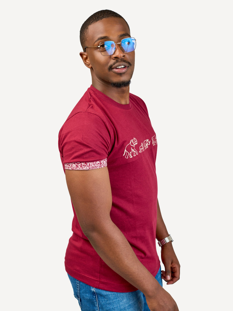 Kali Embroidery Ts: Burgundy with Big Five