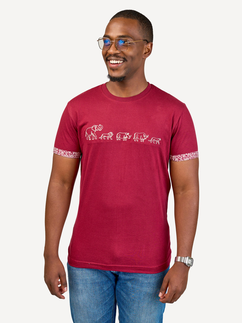 Kali Embroidery Ts: Burgundy with Big Five