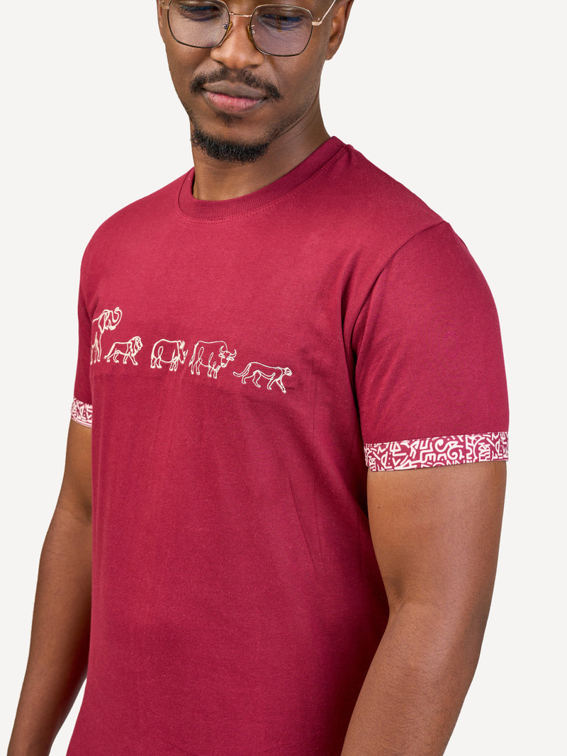 Kali Embroidery Ts: Burgundy with Big Five