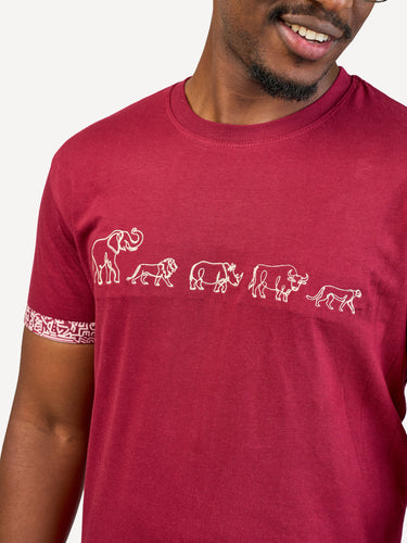 Kali Embroidery Ts: Burgundy with Big Five