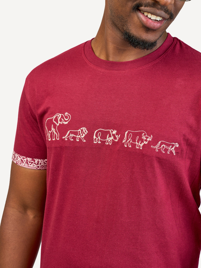 Kali Embroidery Ts: Burgundy with Big Five