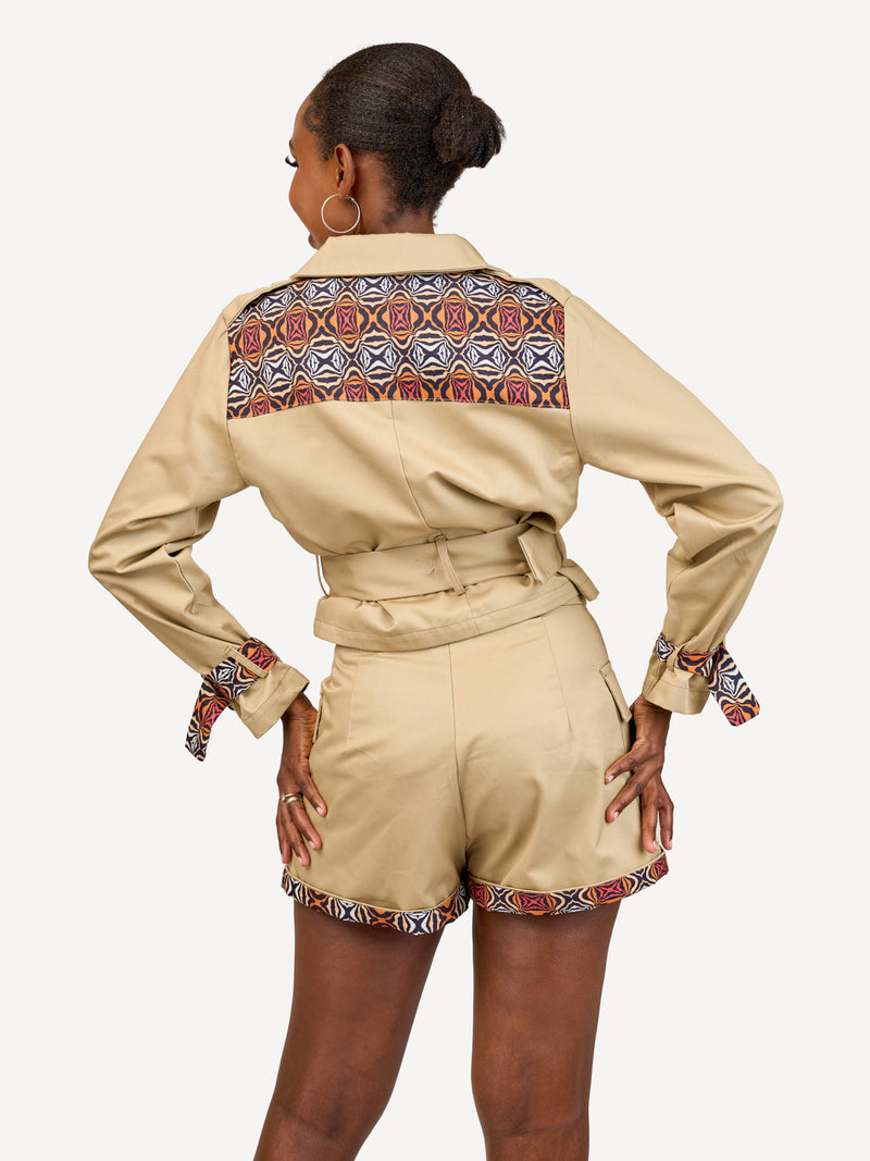 Ladies Safari Shorts: Beige with Wild Safari Print