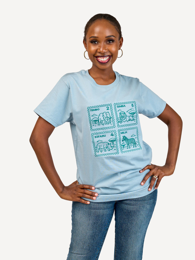 Kali Embroidery Ts: Arona Grey with Animal Stamp