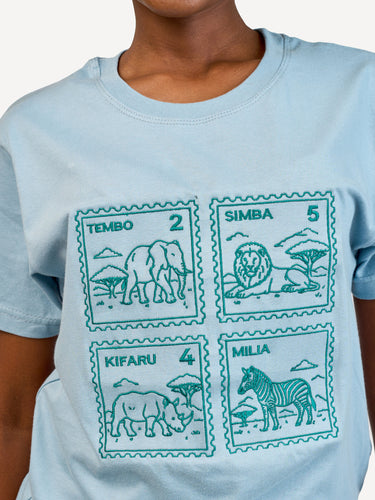 Kali Embroidery Ts: Arona Grey with Animal Stamp