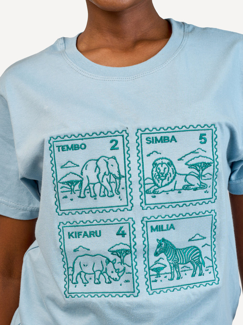 Kali Embroidery Ts: Arona Grey with Animal Stamp