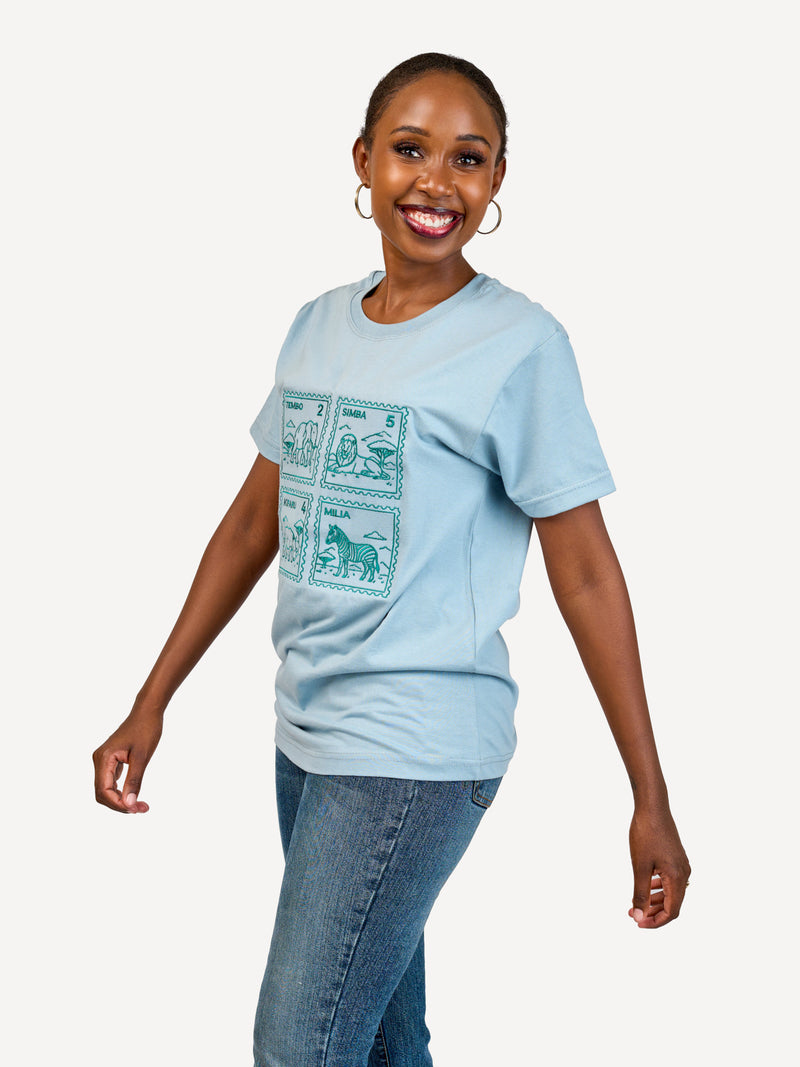 Kali Embroidery Ts: Arona Grey with Animal Stamp