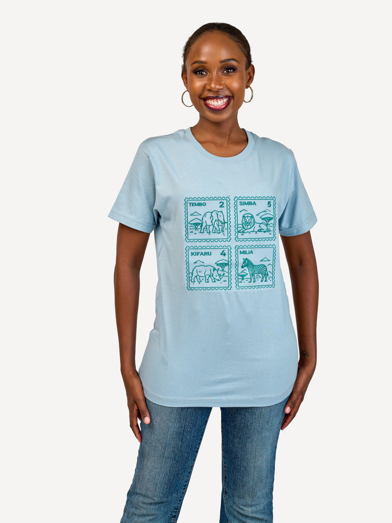 Kali Embroidery Ts: Arona Grey with Animal Stamp