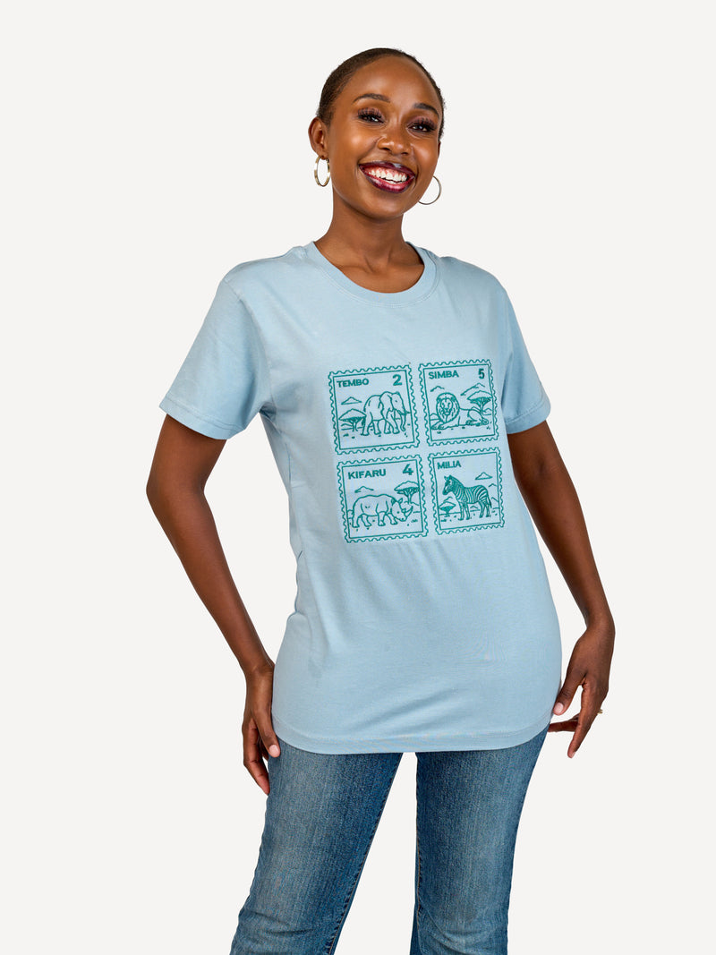Kali Embroidery Ts: Arona Grey with Animal Stamp