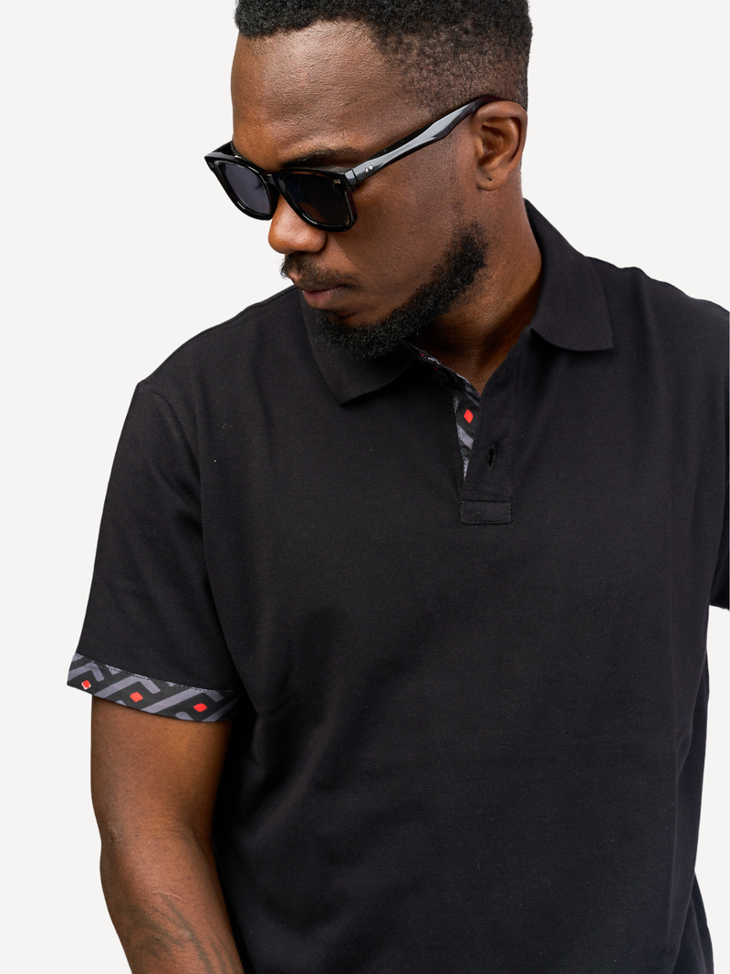 Kali Premium Polos: Black with Black & Grey KK Tribal (Collars)