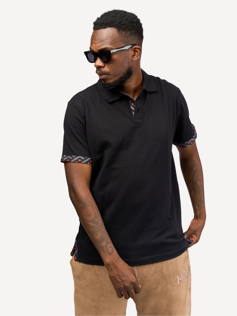 Kali Premium Polos: Black with Black & Grey KK Tribal (Collars)