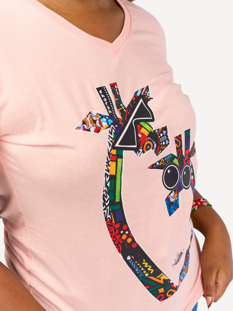 Ladies Graphic Ts: Baby pink with Twiga