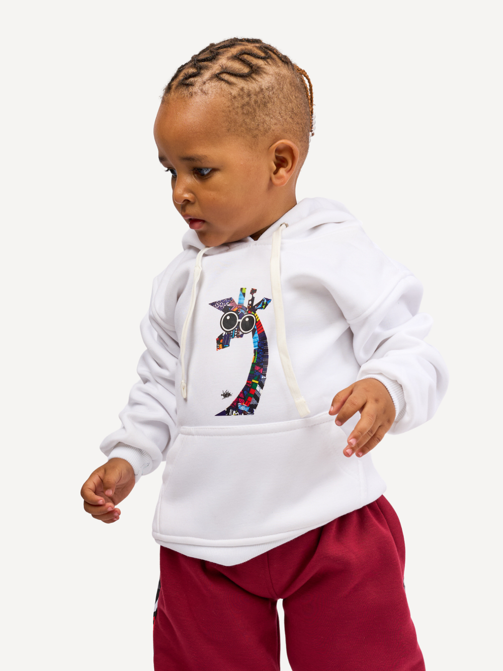 Kali Kids Graphic Hoodies: White with Twiga