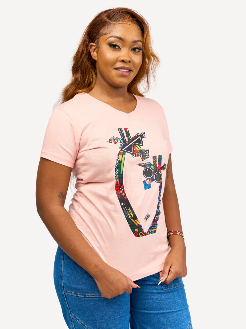 Ladies Graphic Ts: Baby pink with Twiga