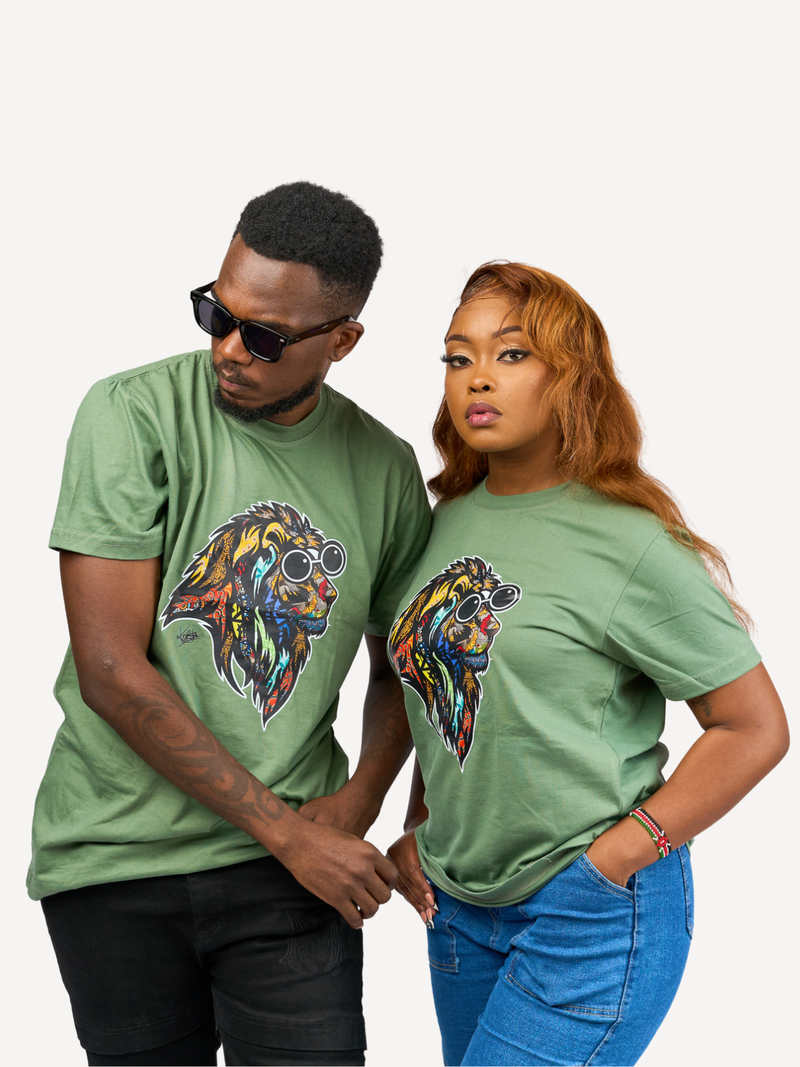 Kali Graphic Ts: Olive Green with Simba