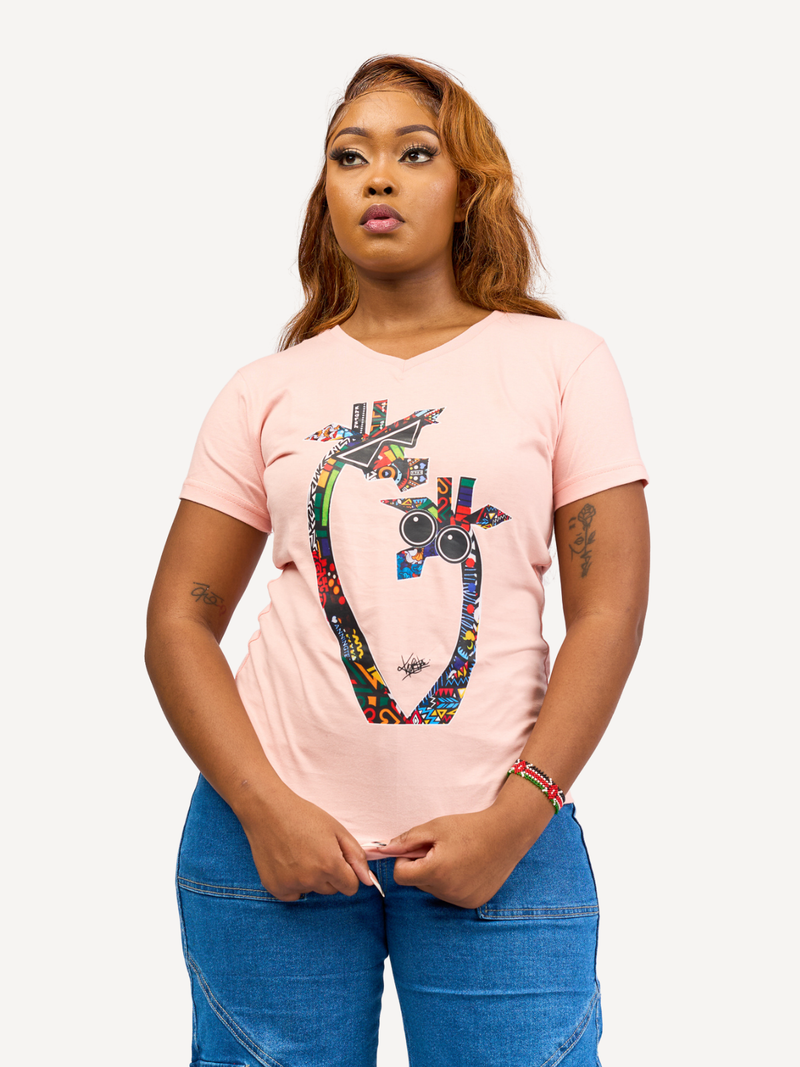 Ladies Graphic Ts: Baby pink with Twiga