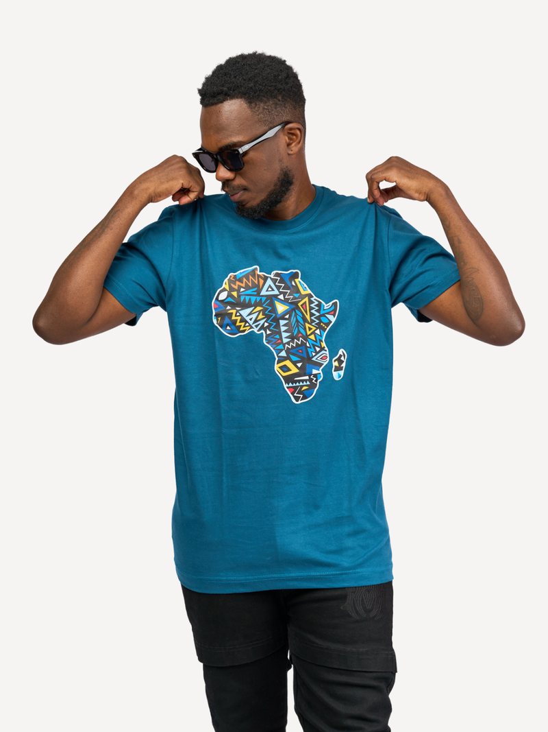 Kali Graphic Ts: Petrol Blue with African Map