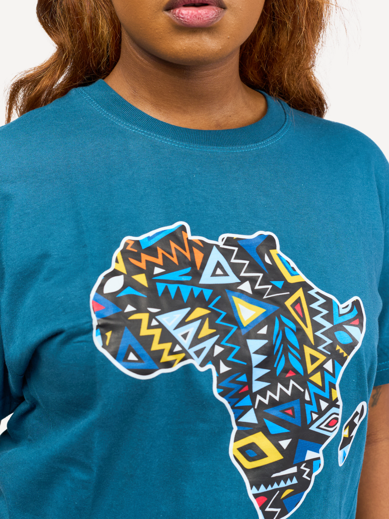 Kali Graphic Ts: Petrol Blue with African Map