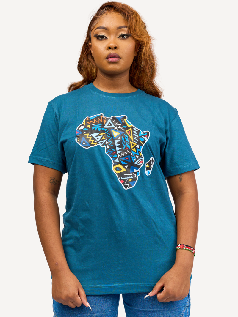 Kali Graphic Ts: Petrol Blue with African Map