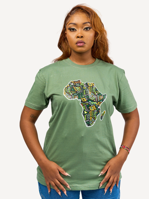 Kali Graphic Ts: Olive Green with African Map